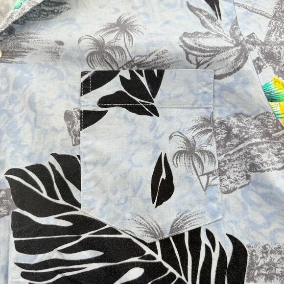 Malihini Hawaii Vintage Hawaiian Shirt Sz M Blue Floral Palm Tree Aloha Cotton - Picture 4 of 4